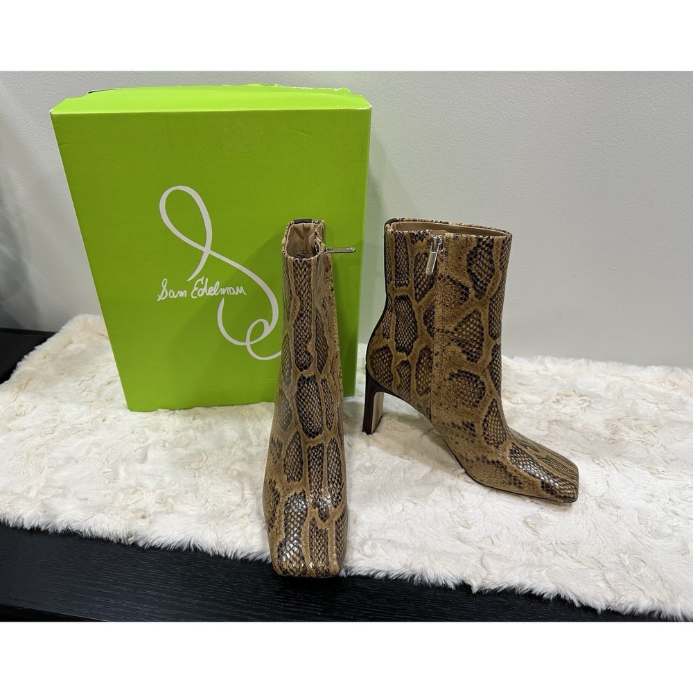 Sam Edelman Anika Heeled Boots Snake Print Leather Square Toe Women's size 5.5M